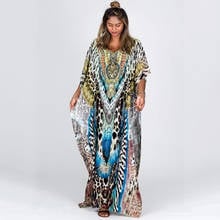 2022 Retro Leopard Morrocan Kaftan Plus Size Indie Folk V-neck Batwing Sleeve Side Split Summer Dress For Women Clothing N1234 2024 - buy cheap