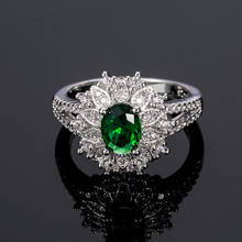 USTAR-anillos de boda de piedra verde para mujer, de lujo, Circonia cúbica, color plateado, joyería de compromiso para mujer 2024 - compra barato