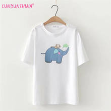 LUNDUNSHIJIA 2020 Summer Elephant Printed T-shirts Women White 100%Cotton Female T-shirt O-neck Short Sleeve Loose Tees Tops 2024 - buy cheap