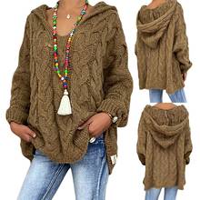 2020 Women Autumn Solid Color Long Sleeve Braided Hooded Pullover Knitted Sweater Women's Clothing свитер женский pull femme 2024 - купить недорого