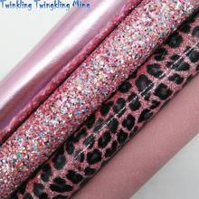 Розовая блестящая ткань, леопардовая ткань из искусственной кожи, листы из искусственной замши и кожи для банта A4 8x11 дюймов, мерцание Ming XM288 2024 - купить недорого