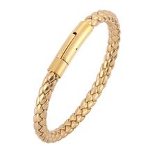 Fashion Men Women Jewelry Accessories Golden Leather Rope Bracelet Bangle Stainless Steel Buckle Leather Wristband Gifts SP0519 2024 - buy cheap