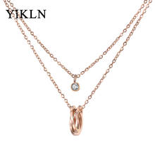 YiKLN Trendy Double Layers Stainless Steel Pendant Necklaces Rose Gold  Twist Laps & CZ Crystal Chain Chokers Necklace YN18282 2024 - buy cheap