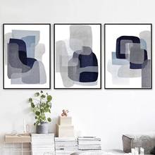 Pintura sobre lienzo para decoración del hogar, cuadro de arte abstracto, minimalista, nórdico, azul y blanco, para pared, sala de estar 2024 - compra barato
