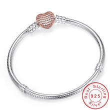 Pulsera de plata de ley 925 hecha a mano para mujer, brazalete con cadena de serpiente y corazón, joyería DIY, cuentas 2024 - compra barato