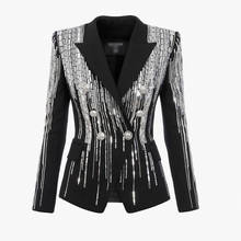 HarleyFashion Luxury Women High Street Exquisite Metal Beading Heavy Handmade Black Blazer Quality Jackets 2024 - buy cheap