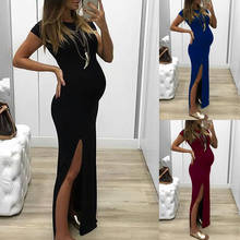 Maternity Dresses Pregnant Womens Clothing Dress Fashion Women Solid Short Sleeve Bodycon Open Fork Pregnancy Maternity Dress 2024 - buy cheap