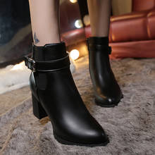 Botas femininas de tornozelo, calçados de salto alto de camurça de inverno, moda feminina ponta fina, gladiador, sapatos de couro preto, para mulheres, dropshipping 2024 - compre barato