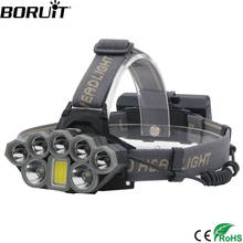 BORUiT-linterna frontal potente T6 XPE COB LED, recargable 18650 impermeable linterna de cabeza, con 6 modos, 5000LM, para pesca y Camping 2024 - compra barato