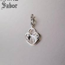 Moda cor de prata em forma de coração mini encantos cadeado ajuste pulseira & colar fazendo jóias para mulher breloque 483 2024 - compre barato