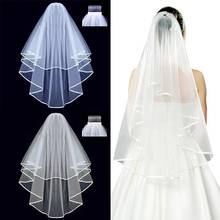 Women Short Tulle Bridal Veil With Comb Wedding Accessories Mariage Two Layers White Ivory Simple 2024 - buy cheap