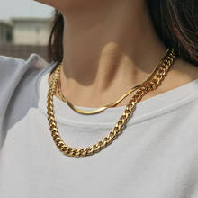 Snake Chain Necklace For Women Layered Gold Color Flat Curb Link Herringbone Stainless Steel Jewelry Stack 2pcs/Set LDNF04 2024 - buy cheap