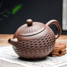 Yixing-TETERA de arcilla púrpura hecha a mano de bambú Xishi, tetera grande con filtro, juego de té de cerámica, juego de té individual para el hogar 2024 - compra barato