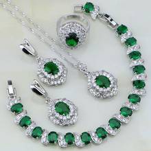 925 Silver Jewelry Egg Shaped Green Zircon White Birthstone Charms Jewelry Sets For Women Earring/Pendant/Necklace/Bracelet/Ring 2024 - buy cheap