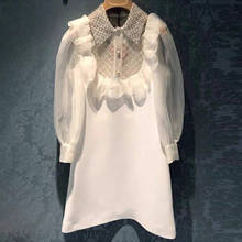 Women Spring Autumn Fashion Elegant Beading Long Sleeve A-line Mini Dress party 2024 - buy cheap