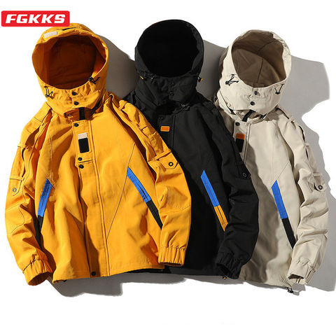 FGKKS, мужские модные куртки, мужская повседневная куртка с капюшоном, трендовая брендовая зимняя японская стильная ветрозащитная Рабочая мужская куртка 2022 - купить недорого