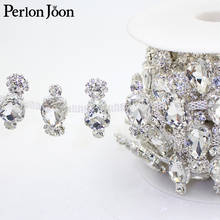 Aplique diamante imitación Cristal grande, cadena de cristal plateado cosido en accesorios para decoración de boda ML132, 1 yarda 2024 - compra barato