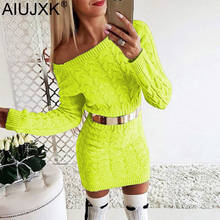 AIUJXK-suéter ajustado de oficina para mujer, Vestido largo de punto, color verde neón, otoño e invierno, 2021 2024 - compra barato