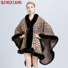 Novo manto de inverno de leopardo, casaco grosso quente 2020 plus size, poncho feminino, capa com gola de pele sintética, pêndulo grande, encaixe de pashmina 2024 - compre barato
