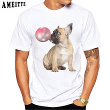 Модная мужская футболка с короткими рукавами, с изображением умного французского бульдога, едят жевательной резинки, забавные повседневные топы в стиле хип-хоп, панк для мальчиков, Мужская футболка 2024 - купить недорого