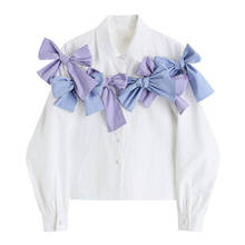 Harajuku arco-nó das mulheres camisa estilo coreano 2021 primavera verão solto blusa branca moda casual all-match topo feminino 2024 - compre barato