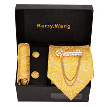 Barry.Wang Men Wedding Tie Yellow Paisley Silk Tie Hanky Brooch Set Jacquard Woven Neckties For Party Gift Box 2024 - buy cheap