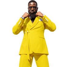 Thorndike New Arrival Yellow Groomsmen Two Button Groom Tuxedo Peak Lapel Male Suits Wedding Best Man Blazer  (Jacket+Pant)S1014 2024 - buy cheap