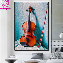 5d pintura diamante violino instrumentos musicais kits artesanal bordado diamante diy diamante mosaico decoração 2024 - compre barato