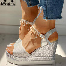 New Women Wedge Sandals Summer Bead Studded Detail Platform Sandals Buckle Strap Peep Toe Thick Bottom Casual Shoes Ladies B436 2024 - buy cheap