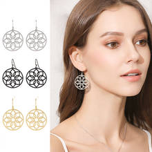 Women Boho Flower Round Drop Earrings Fashion Bohemian Cutout Stainless Steel Black Gold Color Dangle Earring Jewelry Girl Gift 2024 - buy cheap