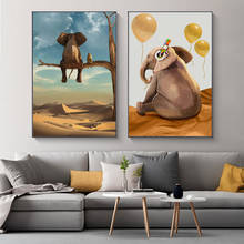 Lovely Elephant Painting Picture Cartoon Animal Accompany Poster Nordic Wall Art Picture for Children's Room Modern Home Decor 2024 - buy cheap