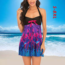 Ropa de playa con estampado para mujer, traje de baño femenino de dos piezas, Tankini con realce, falda Vintage, talla grande 8XL, 2021 2024 - compra barato