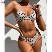 Bikini con aros y escote en V para mujer, bañador Sexy de leopardo, conjunto de Bikini brasileño, traje de baño para playa y verano, 2021 2024 - compra barato