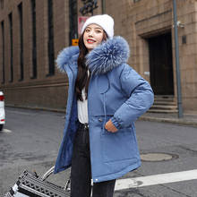 Women's Winter Jacket Slim Thick Fur Collar Long Parkas Woman Hooded Solid Plus Size Korean Style Cotton Padded Female Cold Coat 2024 - buy cheap