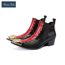 Botas de cuero genuino para hombre, botines masculinos con remaches de altura, puntiagudos, de estilo británico, negro y rojo 2024 - compra barato