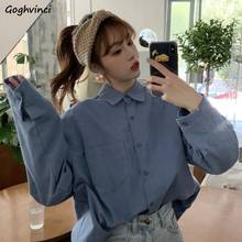 Blusa feminina manga comprida lisa, camisa feminina estilo coreano gola virada chique 2024 - compre barato