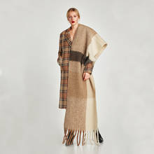 Bufanda de invierno de marca de diseñador para mujer, chales cálidos de Cachemira a cuadros, con borlas largas, manta Pashmina 2024 - compra barato