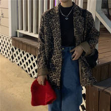 Blazer vintage estampa de leopardo feminino, casaco fino casual elegante formal longo para mulheres s0204 2019 2024 - compre barato