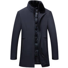 Men winter jacket thick Detachable inner fur warm business stand collar zipper 90% white duck down coat outerwear 8907 2024 - buy cheap