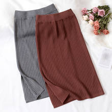 Women's Bodycon Split Knitted Skirt Autumn black High Waist Pencil Midi Skirts Women 2020 spring Elegant Knitting Bottoms Female 2024 - buy cheap