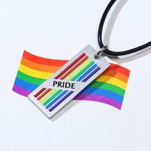 Colar pingente do orgulho amor de arco-íris, joia de aço inoxidável lgbtq lésbica, gay, corda de couro, suporte de gravação 2024 - compre barato