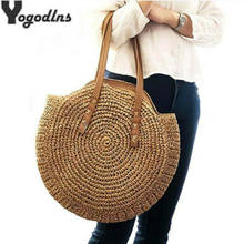 Simple Straw Circular Square Women Shoulder Bag Handmade Woven Bohemian Handbag Summer Beach Lady Large Capacity Wicker Tote 2024 - buy cheap