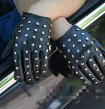 New fashion Women's punk rivets gloves fashion pu leather gloves female accessories black motorcycle gloves R3222 2024 - buy cheap