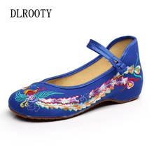 Hanfu sapatos femininos estilo nacionais bordados, cunhas planas de lona rasas, casuais moda primavera verão 2024 - compre barato