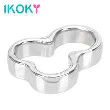 IKOKY-Anillo de Bondage para hombre, Juguetes sexuales, dispositivos de castidad de Metal de acero inoxidable, bola ensanchadora, escroto, retardante de tiempo, producto para adultos 2024 - compra barato