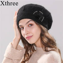 Xthree  women's winter hat knitted beret hat for women angola rabbit fur fashion beanie cap 2024 - buy cheap