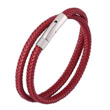 Fashion Men Women Jewelry Red Multilayer Braided Leather Bracelet Stainless Steel Buckle Fashion Leather Wristband Gifts SP0497 2024 - buy cheap