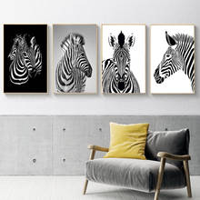 Estilo nórdico moderno preto branco diferente zebra pintura da lona animais cartazes e cópias parede fotos para sala de estar decoração 2024 - compre barato