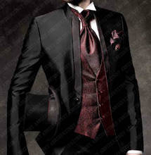Terno masculino de cetim, preto, terno italiano, personalizado, slim fit, terno, 3 peças, blazer, camisa, calça, colete 2024 - compre barato