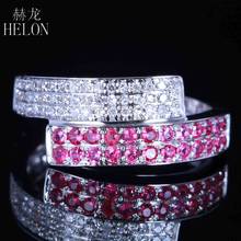 HELON Solid 10K White Gold Round SI/H 0.6ct Natural Ruby & Diamonds Engagement Ring Women Anniversary Gemstone Fine Jewelry Gift 2024 - buy cheap